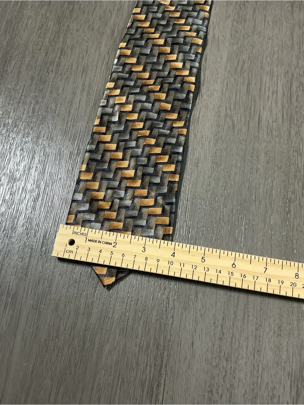 VTG Carlos Devenezia Geometric Basketweave Silk Tie Brown Gold Gray
